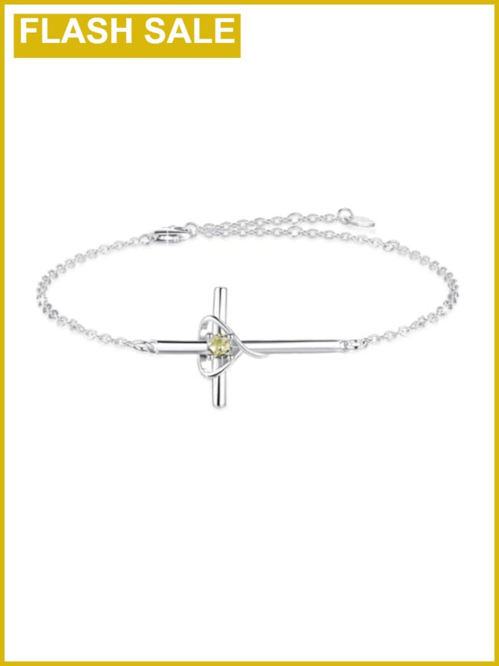 925 Sterling Silver Cross Birthstone Charm Bracelet Women Adjustable CZ
